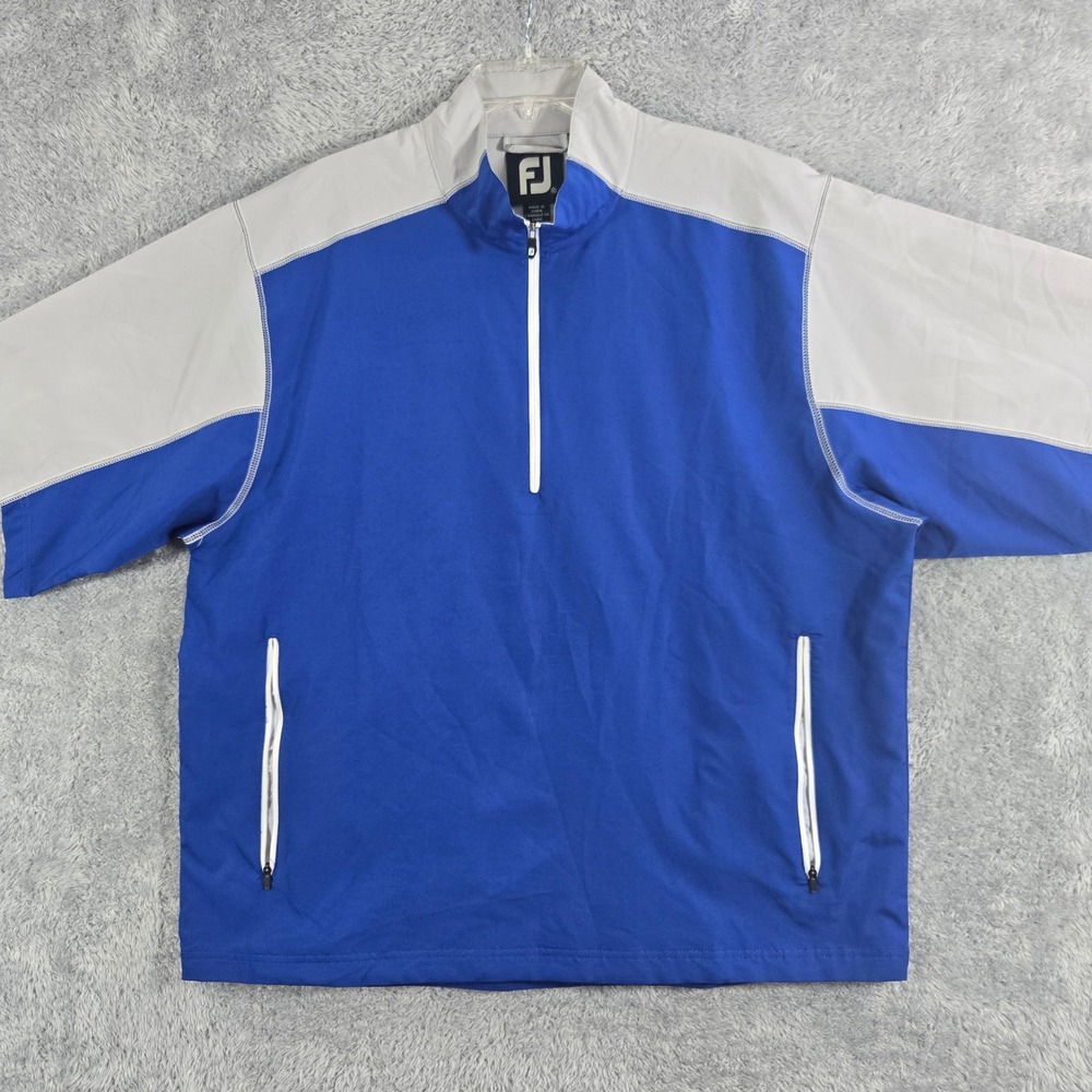 FootJoy Mens XL Blue Gray Color Block Quarter Zip Short Sleeve Golf Windbreaker